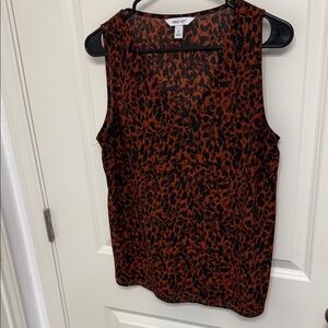 Nine West Women's Sleeveless Leopard Print Top - Black and Orange